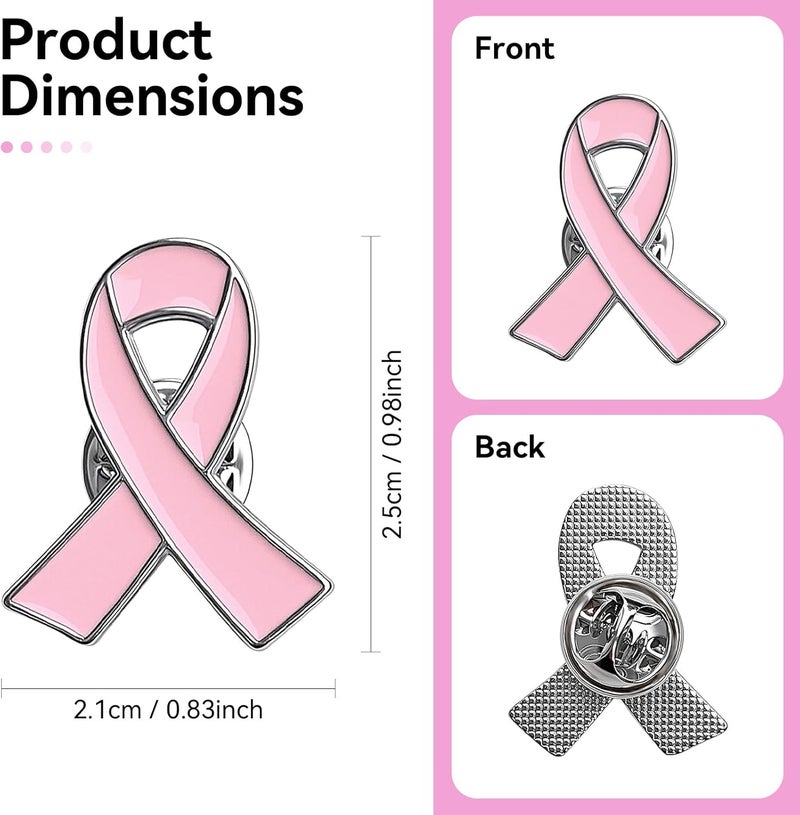 EMORBALS 6/20/50 Pcs Breast Cancer Pin, 6 Pack Breast Cancer Awareness Pins Set, Alloy Pink Ribbon Pin, Safety Clip Design - Image 2